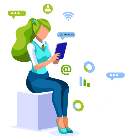 An illustration of a woman using a smartphone.