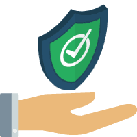 An illustration of a green shield floating on top of a hand.