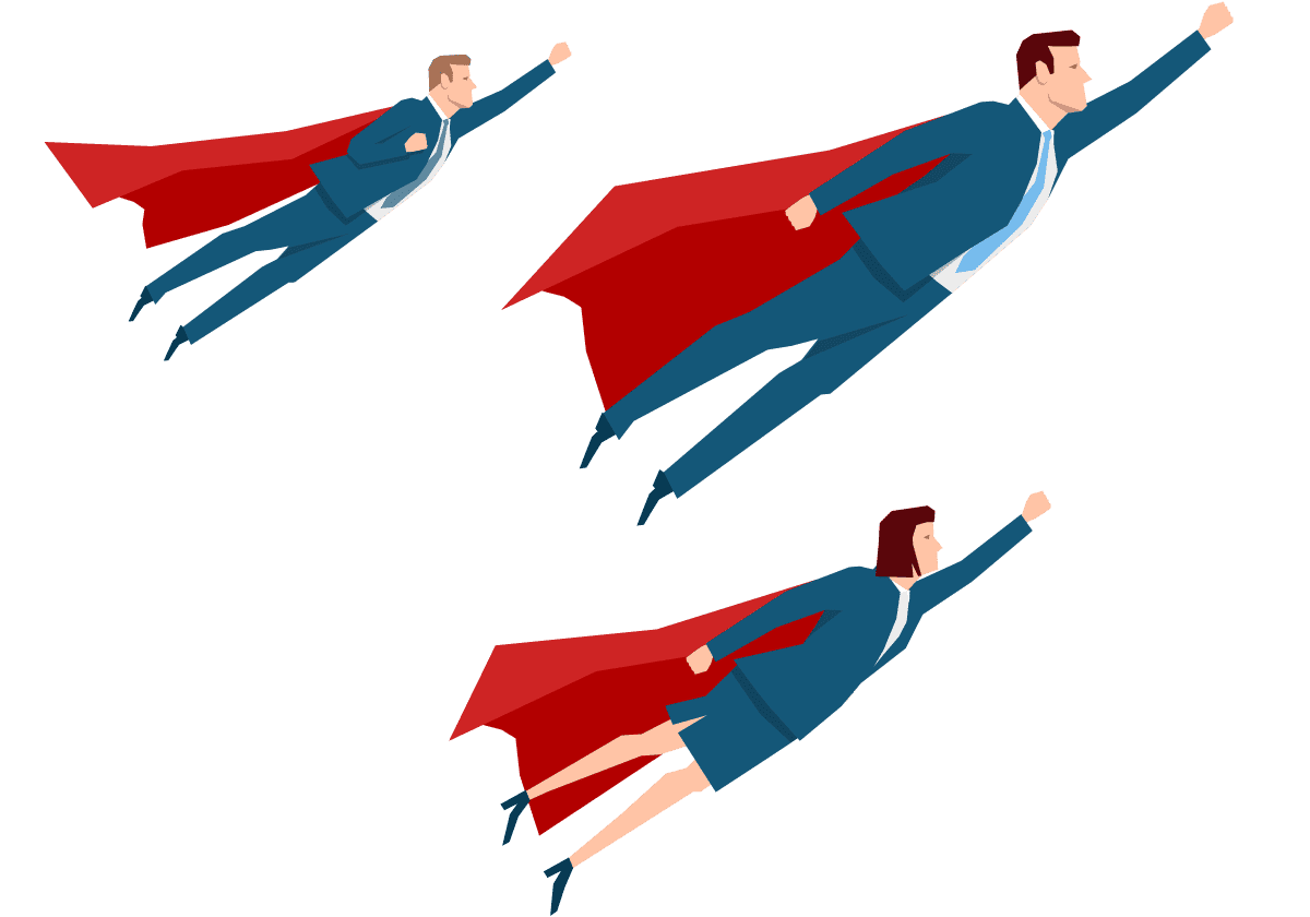 Illustration of a team of business professionals wearing superhero capes