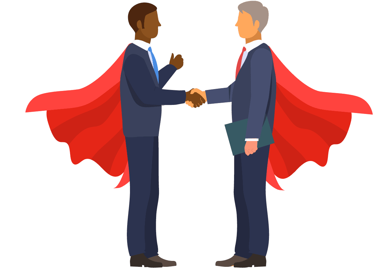 Illustration of a team of business professionals wearing superhero capes