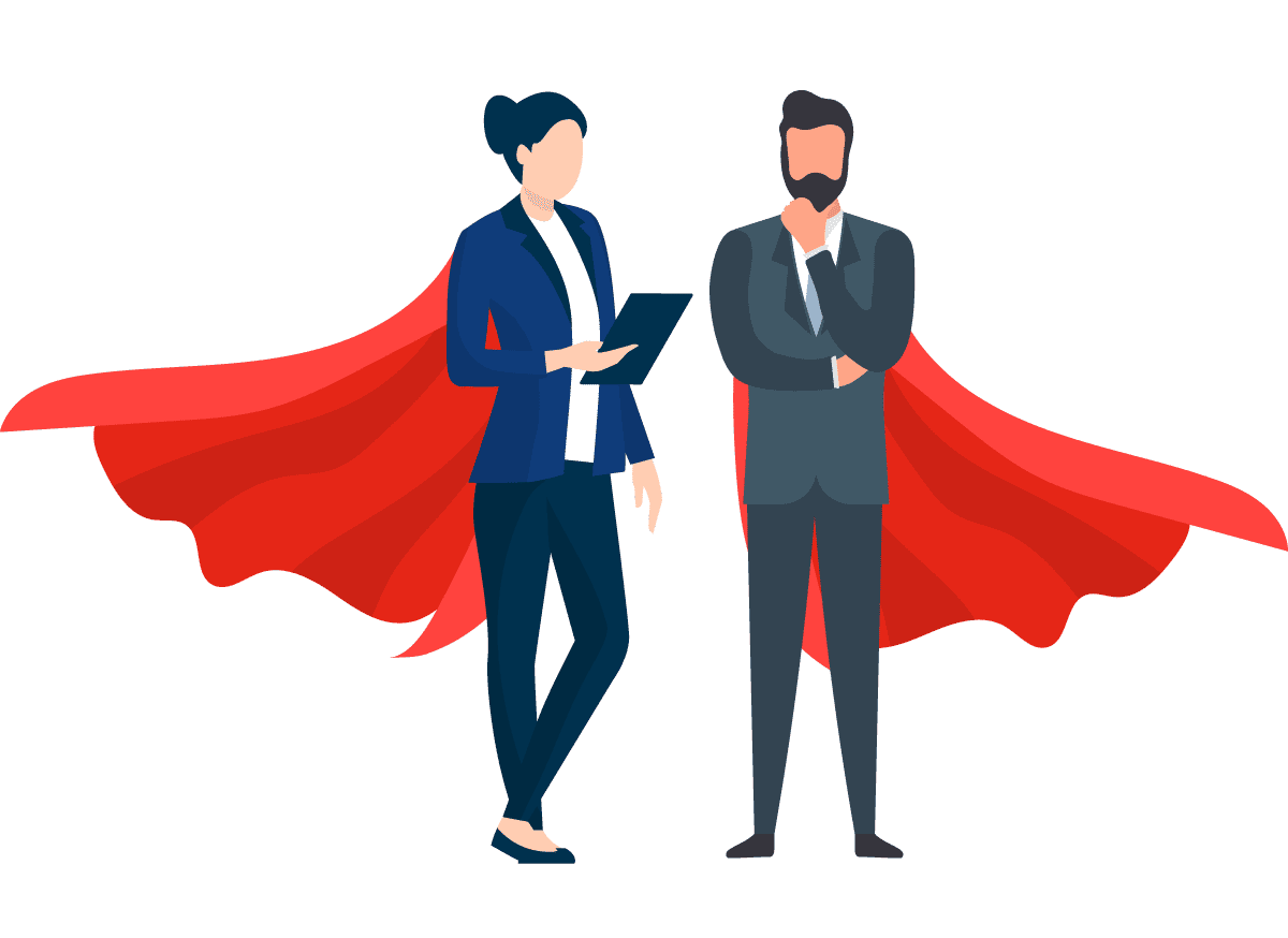 management-banner-img Illustration of a team of business professionals wearing superhero capes