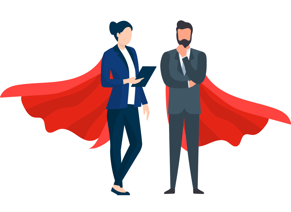 Illustration of a team of business professionals wearing superhero capes