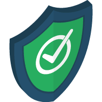 A green shield with a checkmark in it.