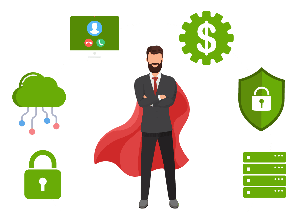 Illustration of a team of business professionals wearing superhero capes