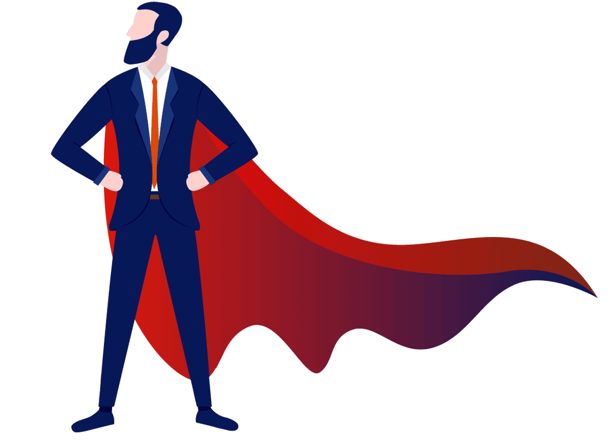 A businessman wearing a cape.