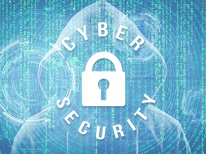 Text reading "Cyber Security" shown with a lock icon on a textured background