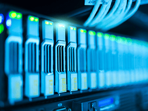 Servers lined up in a data center