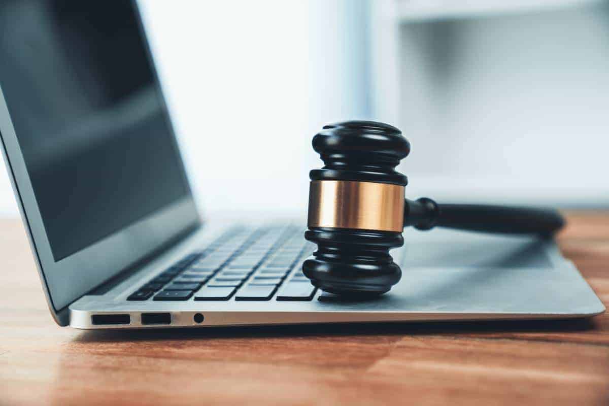 A gavel on a laptop, representing Portland law firm managed IT.