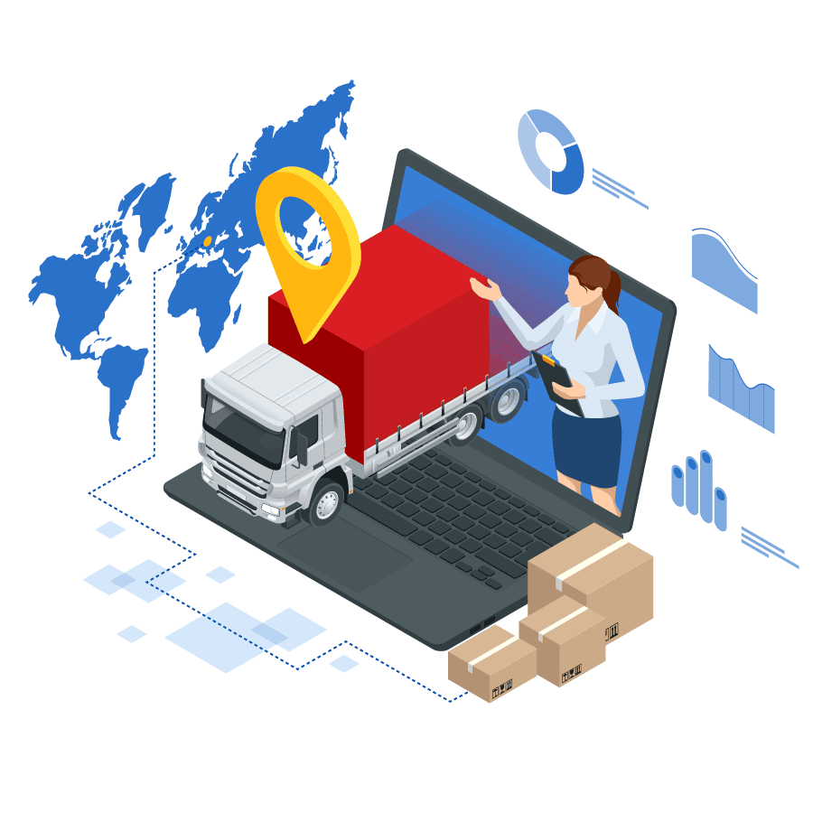An illustration depicts logistics and transportation.