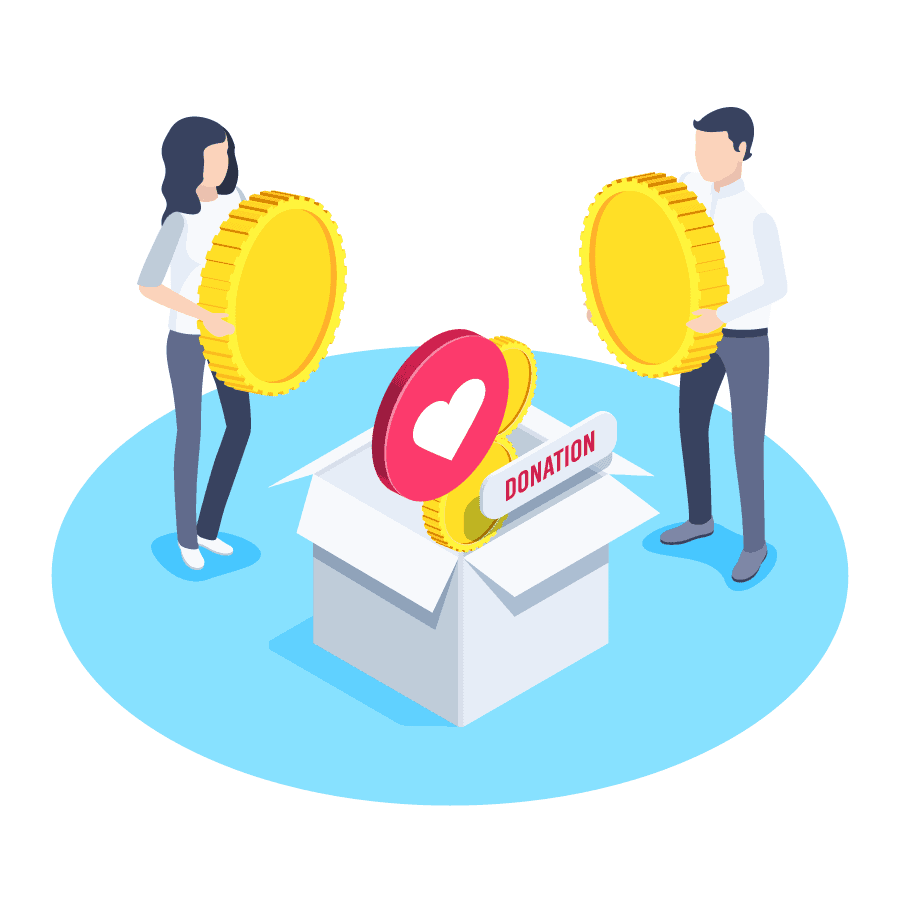 An illustration depicts people donating to a nonprofit.